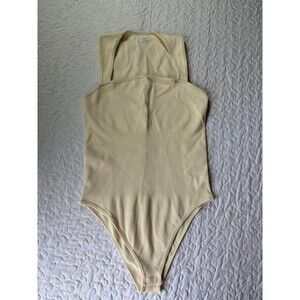 OQQ Pale Yellow Square Neck Ribbed Fitted Bodysuit size xl